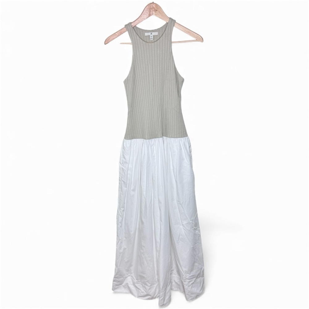 Banana Republic Beige White Maxi Ribbed Drop Waist Maxi Dress minimalist